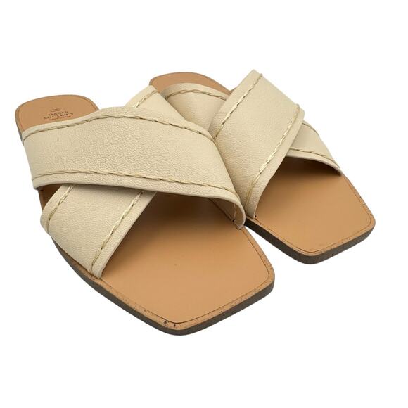 Oasis Society Neutral Cream Vegan Faux Leather Criss Cross Strappy Slide Sandals - Picture 9 of 12